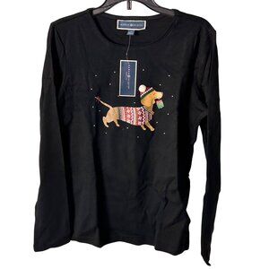 Karen Scott PSmall  Women Black Dachshund Christmas Long Sleeve Shirt